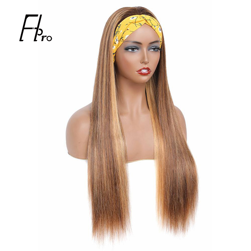 Headband Wig Straight Virgin Hair Highlight #4-27 Machine Made Wig